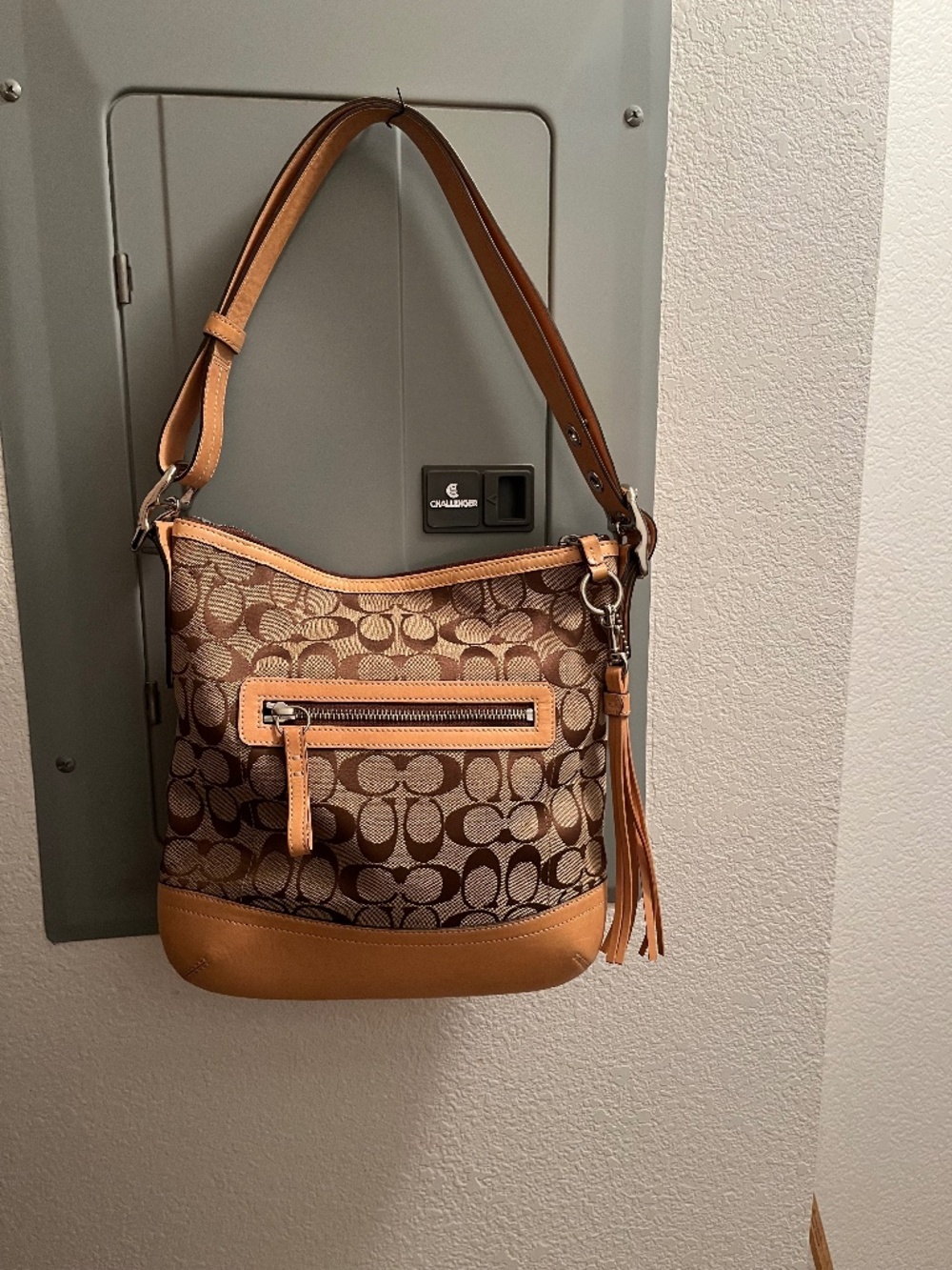 Coach 9362 Khaki Jacquard Leather Shoulder Crossbody Bag